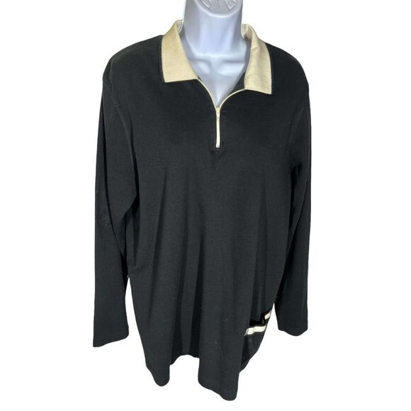Mark & Mazie Black Cream Long Sleeve Quarter Zip Top Women’s Size Large NWT - Picture 1 of 5
